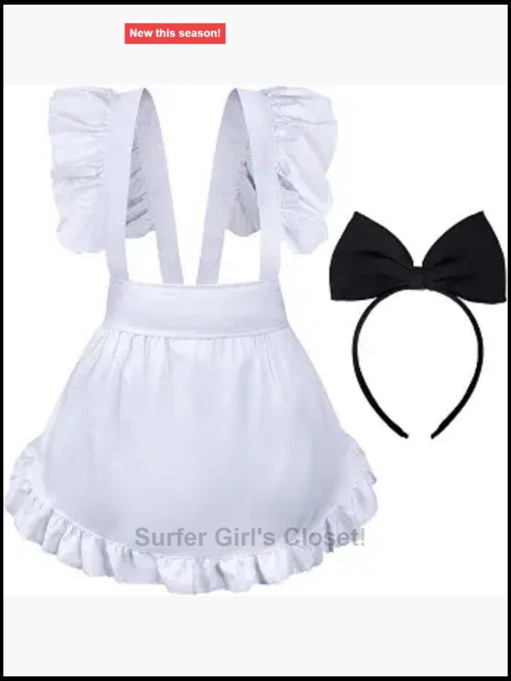 Adjustable White Retro Ruffle Maid Costume Apron Vintage Costume with Cute Bow